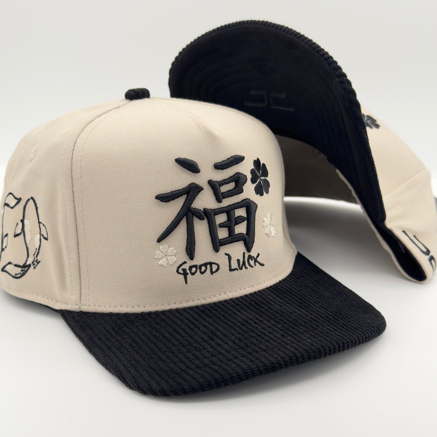 Black/Beige Good Luck Flat Cap