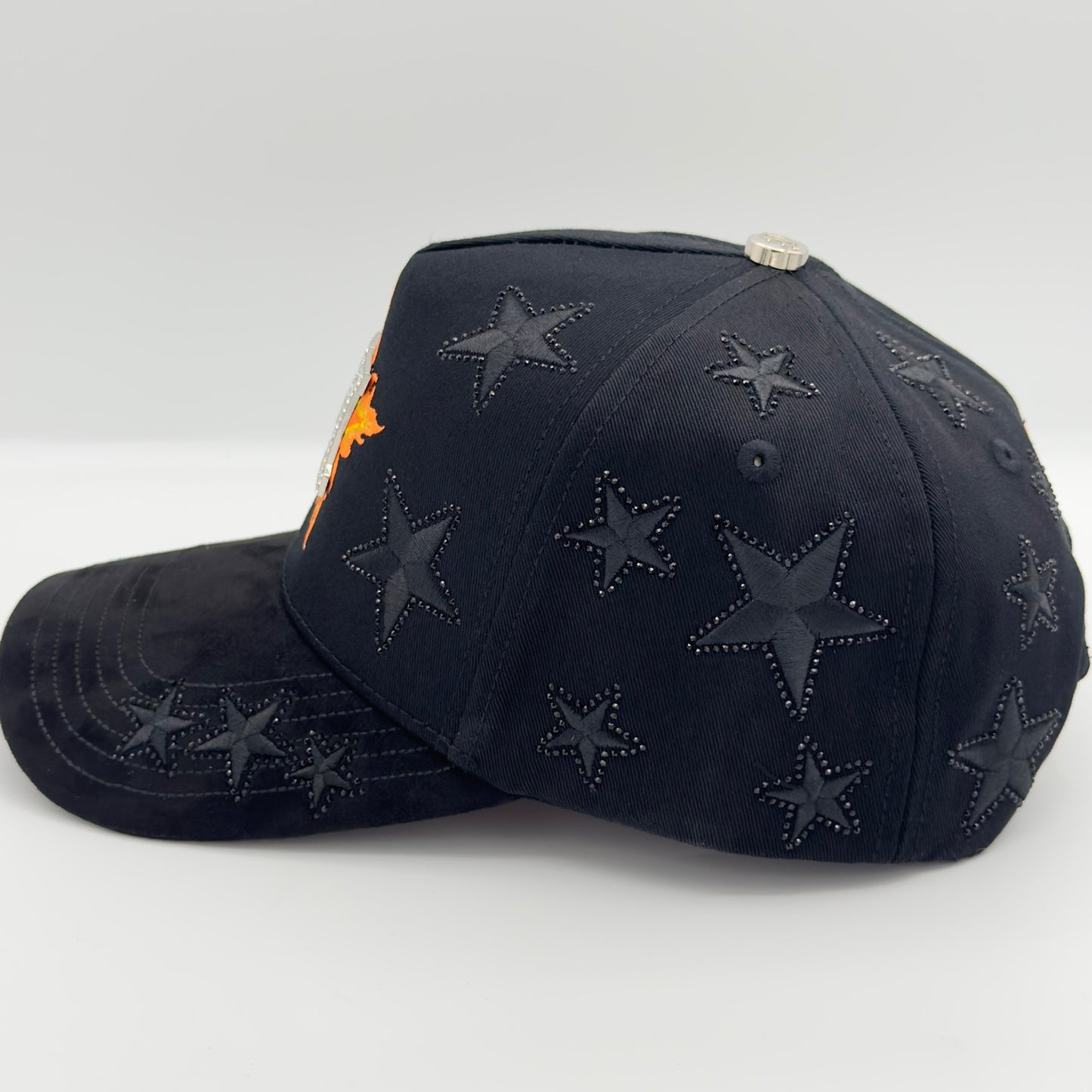 Diamonded Black/Orange H Fancy Semi-Curved Cap