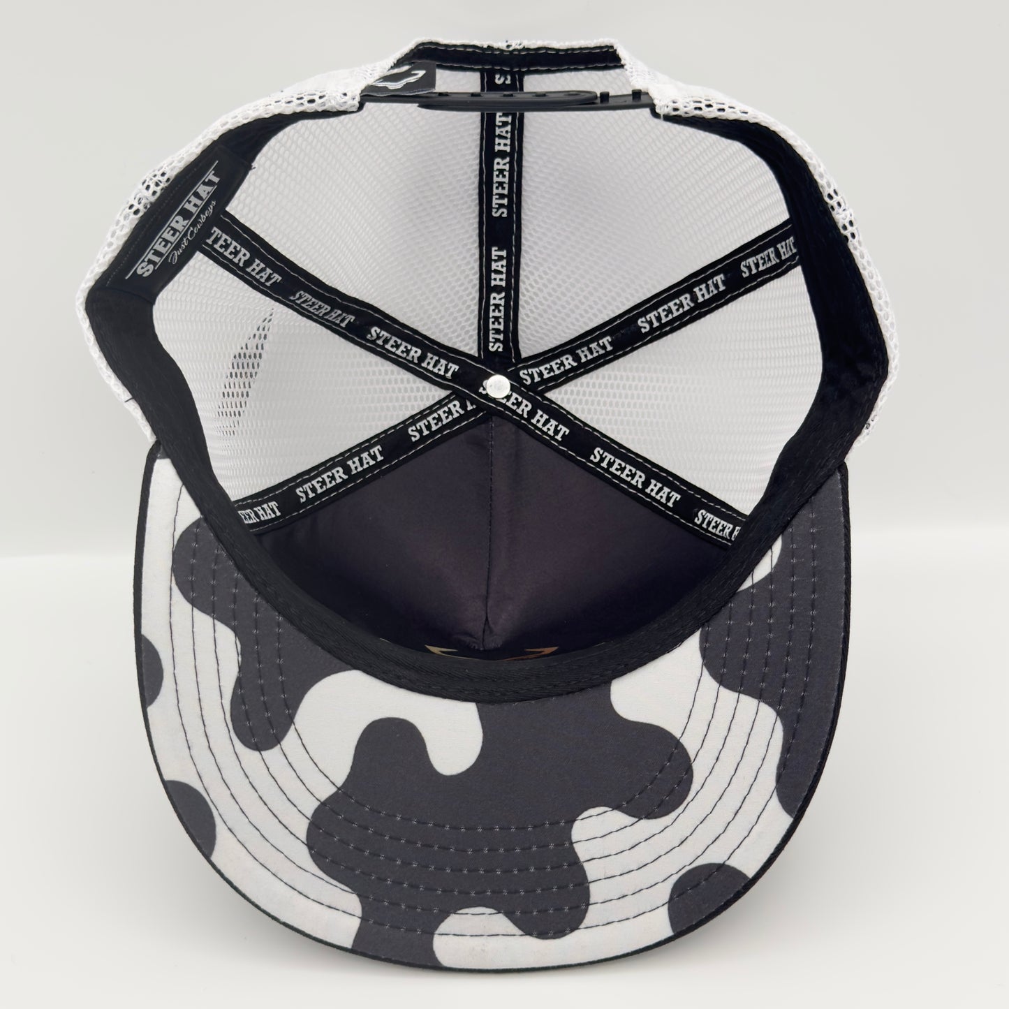White/Black Spotted Steer Mesh Flat Cap