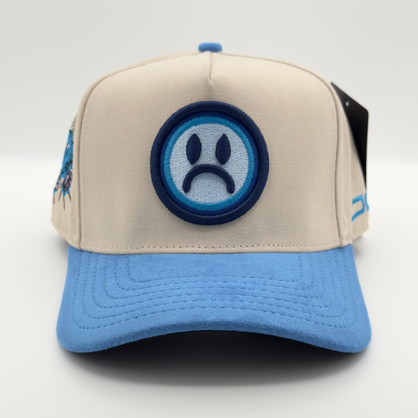 Beautiful Disaster Beige/Blue Sad Face Semi-Curved Cap