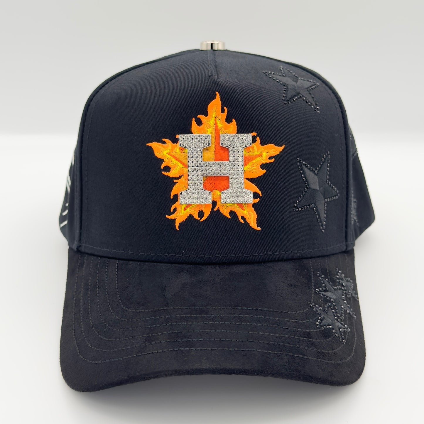 Diamonded Black/Orange H Fancy Semi-Curved Cap