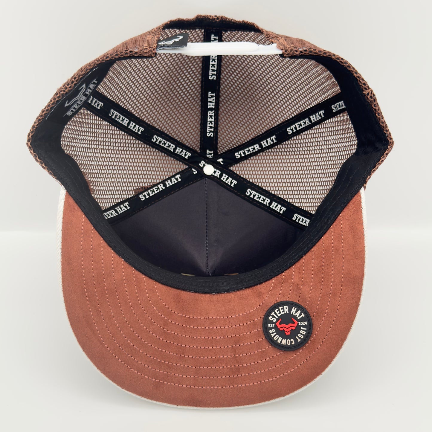 White/Light Brown Steer Mesh Flat Cap