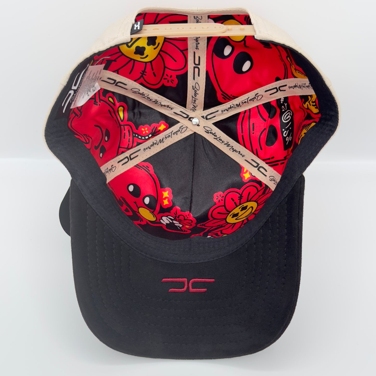 Beige/Red Angry Face Semi-Curved Cap