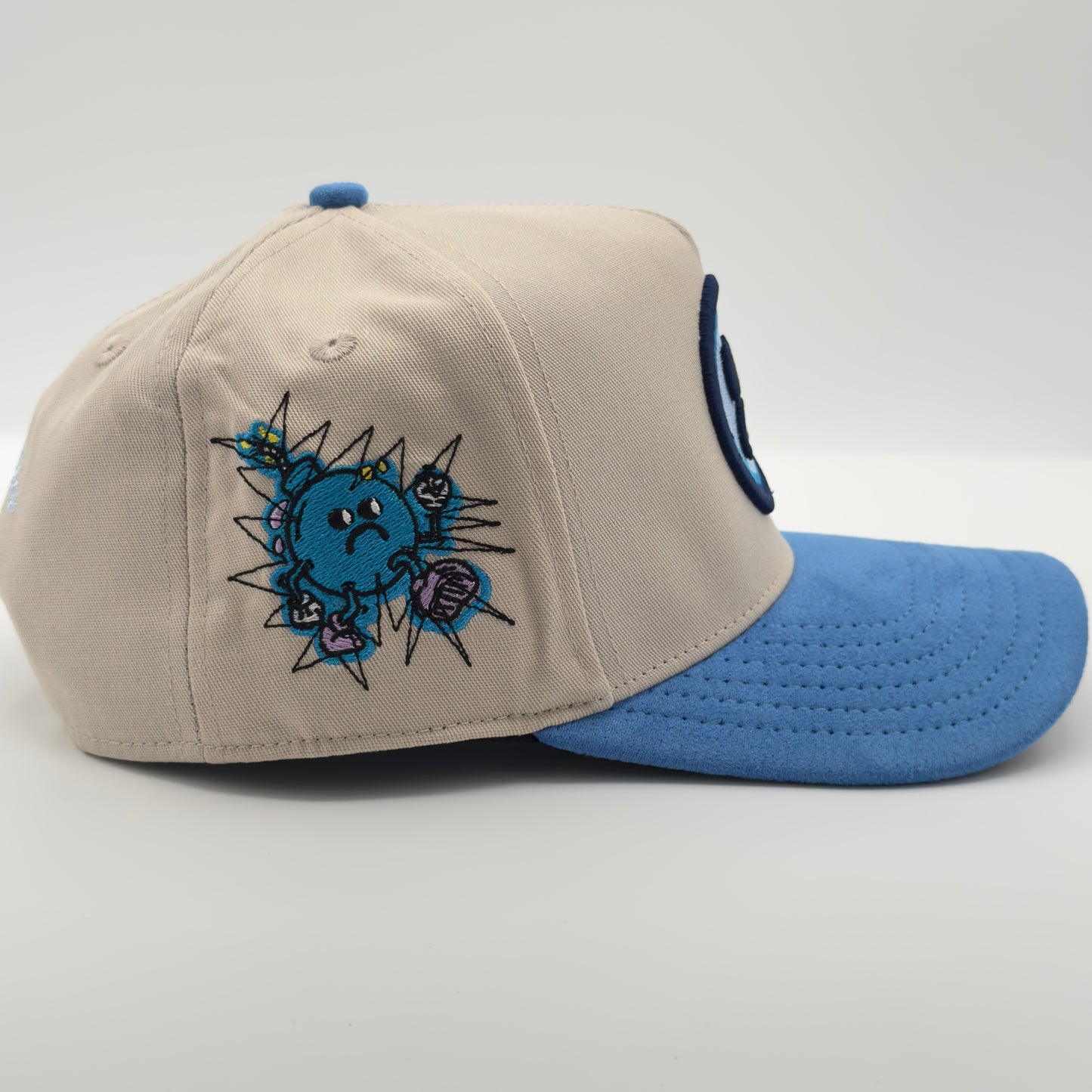 Beautiful Disaster Beige/Blue Sad Face Semi-Curved Cap