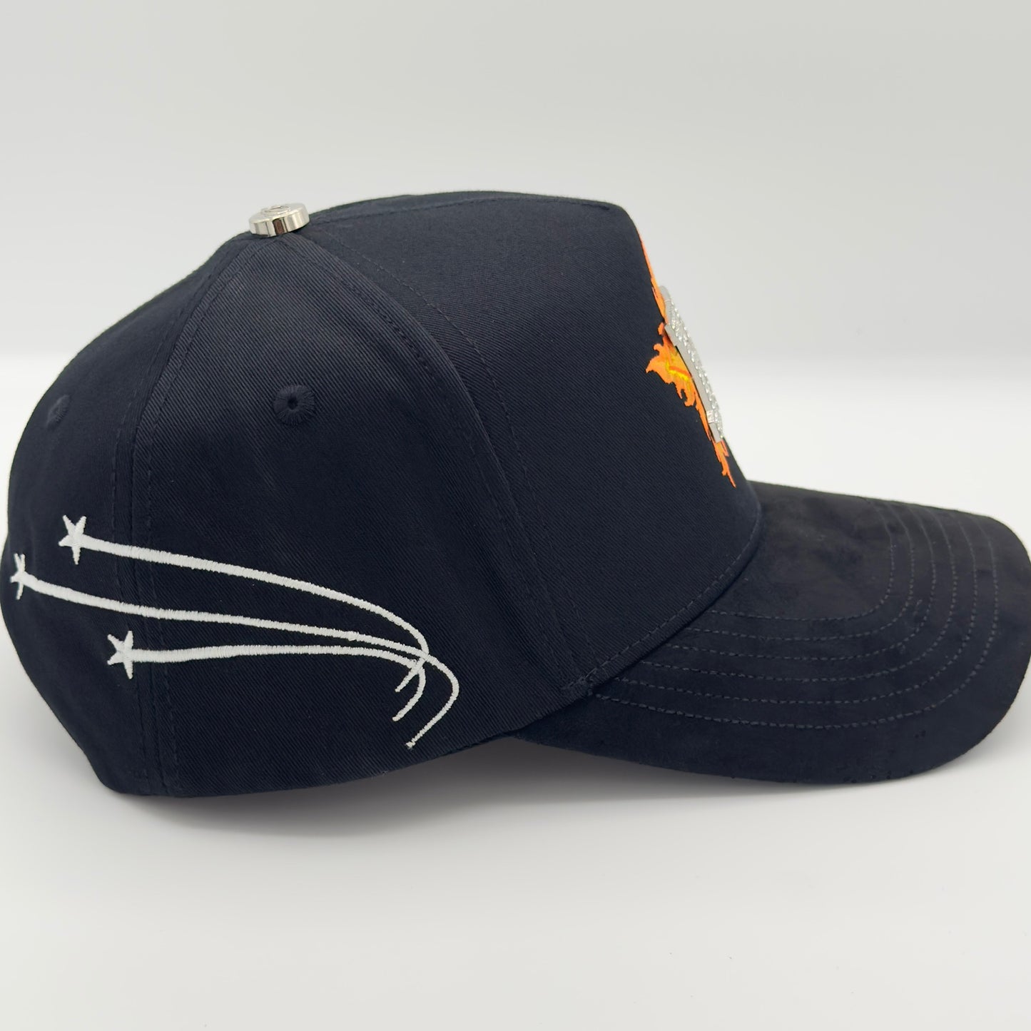 Diamonded Black/Orange H Fancy Semi-Curved Cap