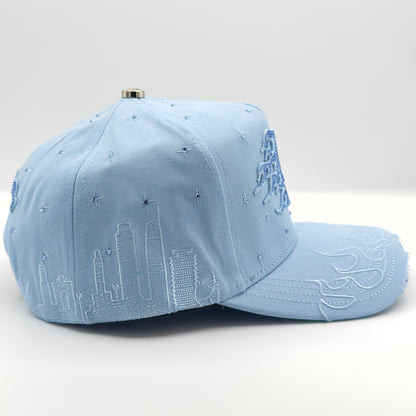 Blue LA Diamonded Flames Semi-Curved Cap
