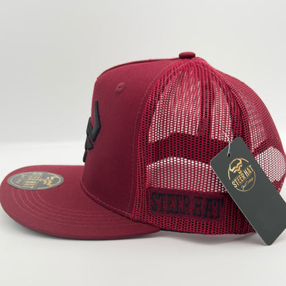 Burgundy Steer Mesh Flat Cap
