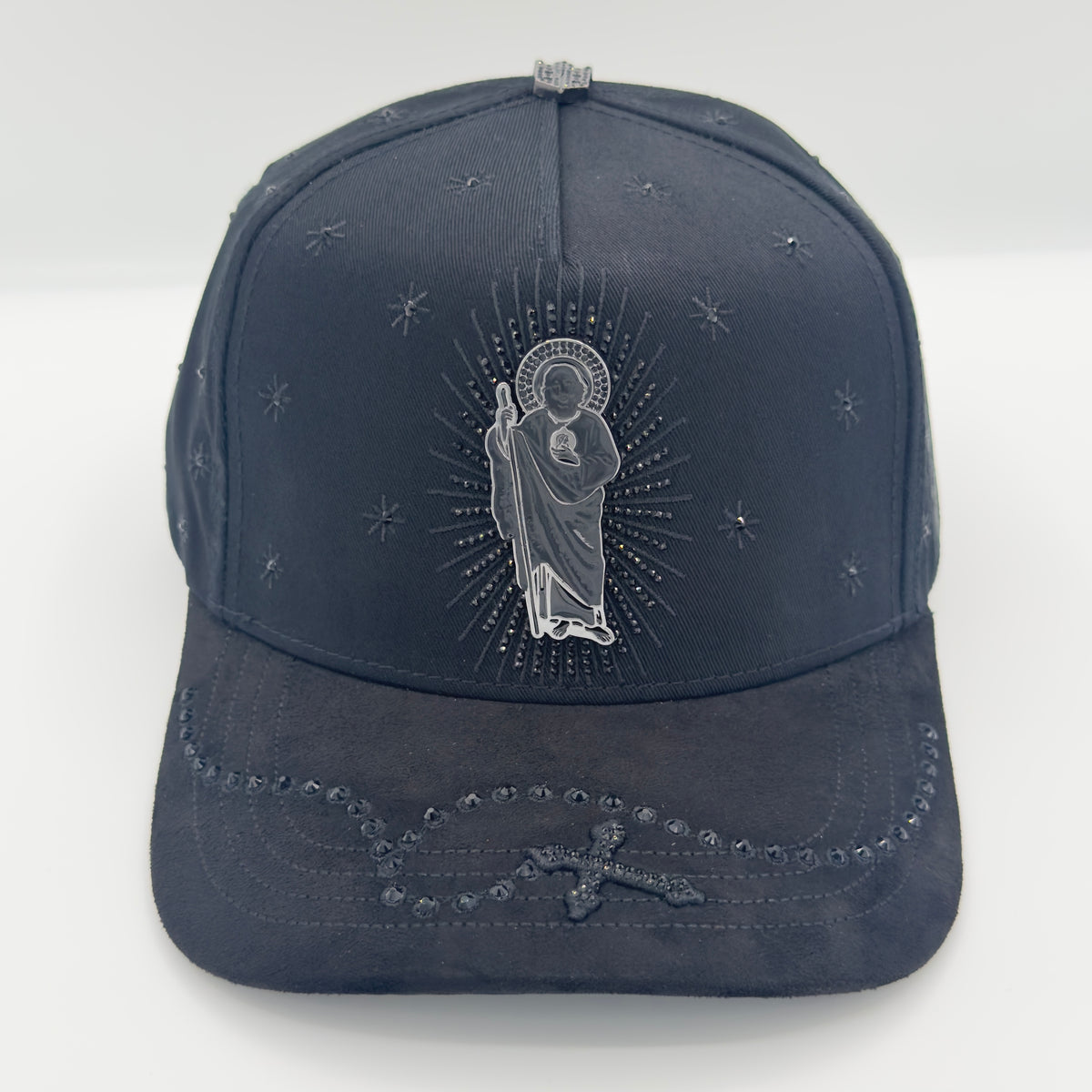 Black/Gray San Judas Diamonded Luxury Semi-Curved Cap