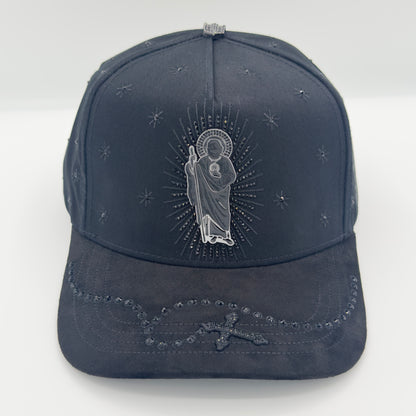 Black/Gray San Judas Diamonded Luxury Semi-Curved Cap