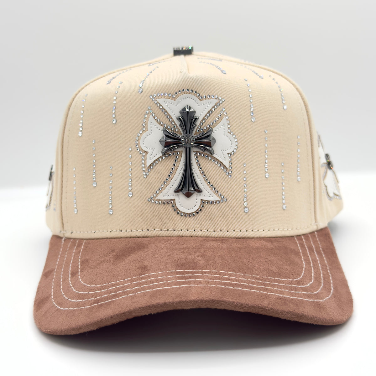 Beige/Brown Elegan Cross Semi-Curved Cap