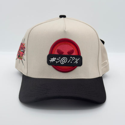 Beige/Red Angry Face Semi-Curved Cap