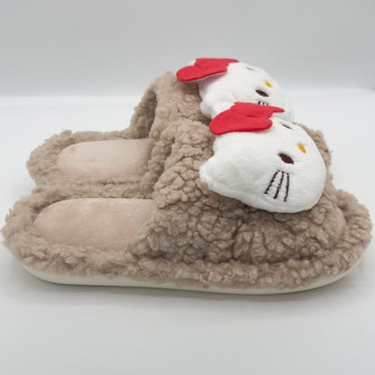 Brown Chocolate Hello Kitty Fluffy Slippers