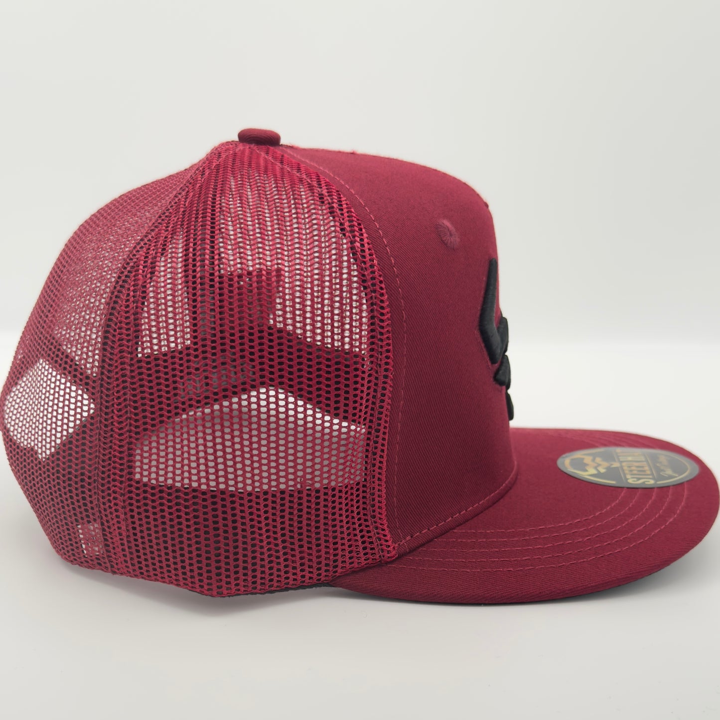 Burgundy Steer Mesh Flat Cap