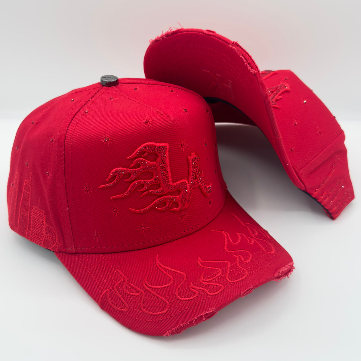 Red LA Flames Diamonded Semi-Curved Cap