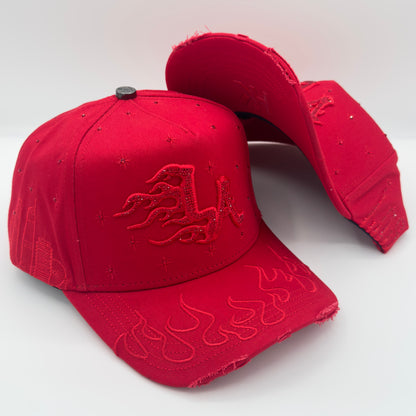 Red LA Flames Diamonded Semi-Curved Cap