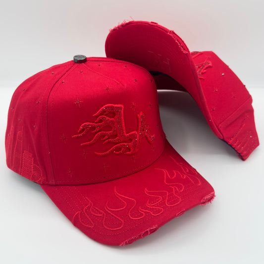 Red LA Flames Diamonded Semi-Curved Cap