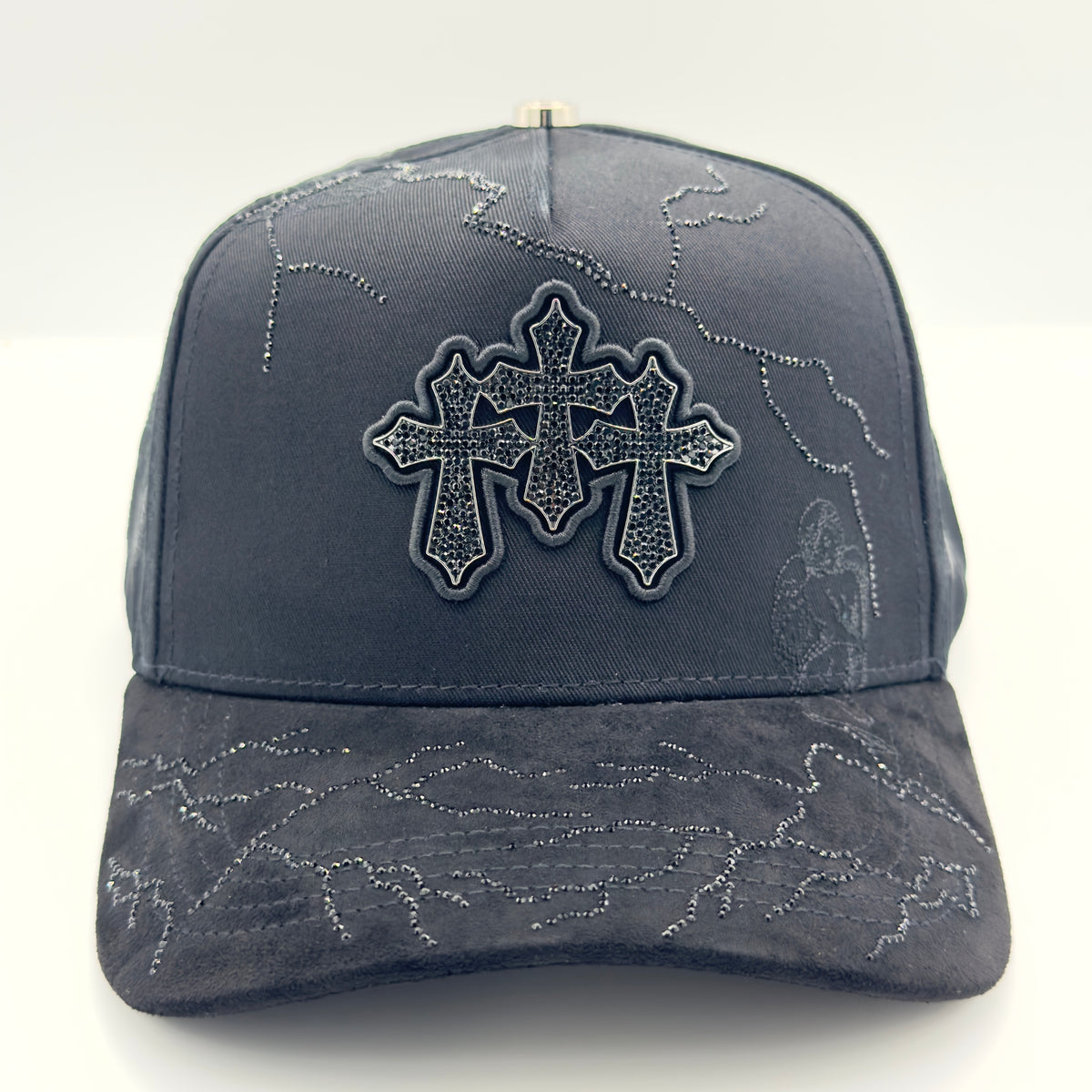 Three Crosses Semi-Curved Diamonded Cap