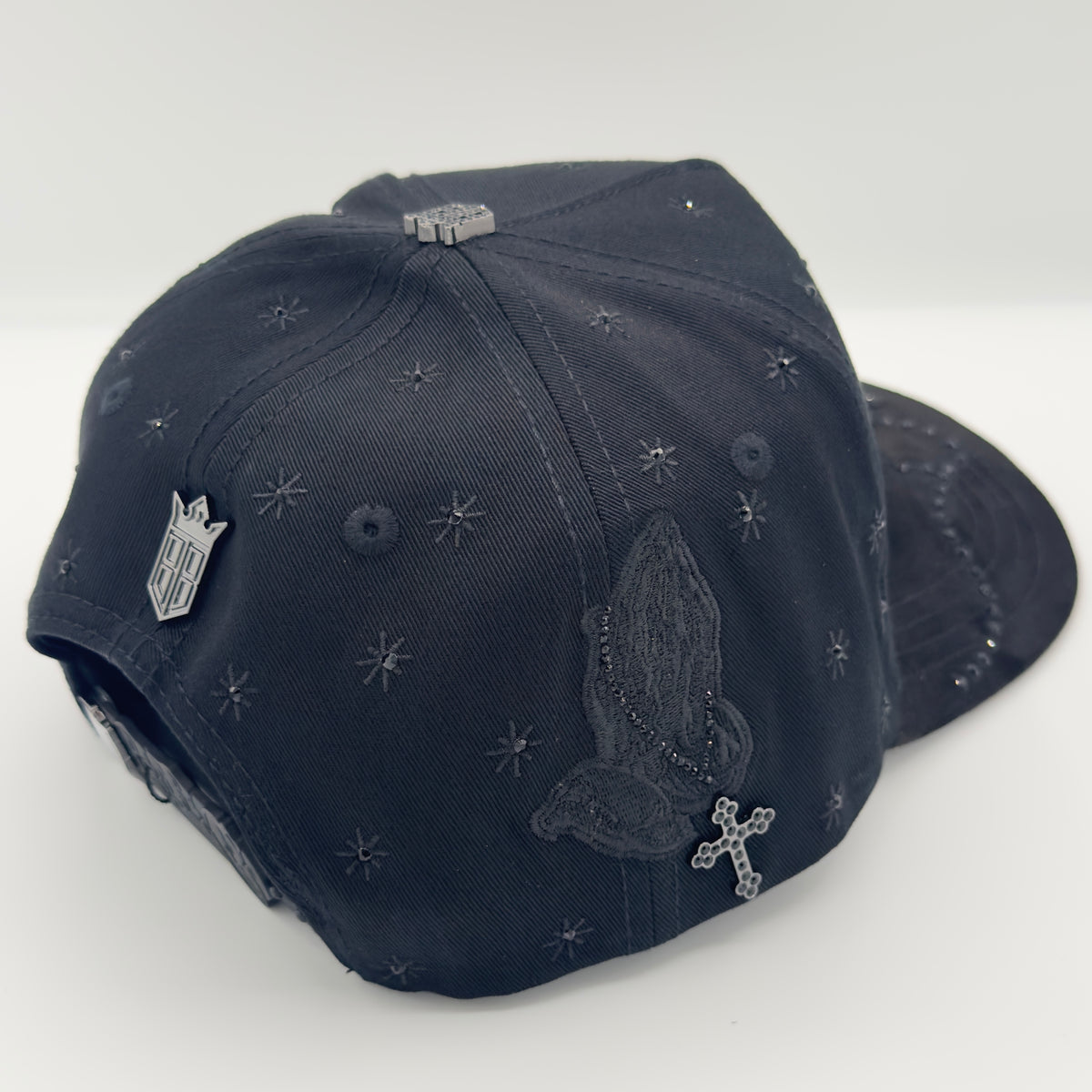 Black/Gray San Judas Diamonded Luxury Semi-Curved Cap