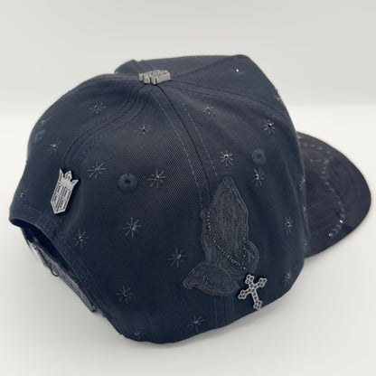 Black/Gray San Judas Diamonded Luxury Semi-Curved Cap