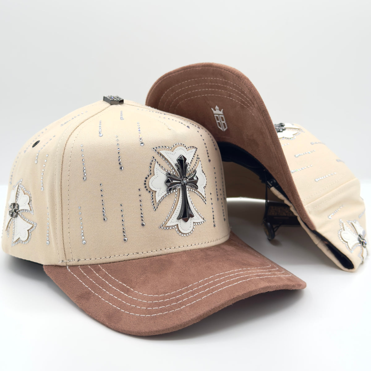 Beige/Brown Elegan Cross Semi-Curved Cap