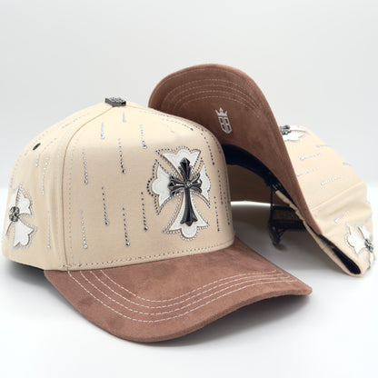 Beige/Brown Elegan Cross Semi-Curved Cap