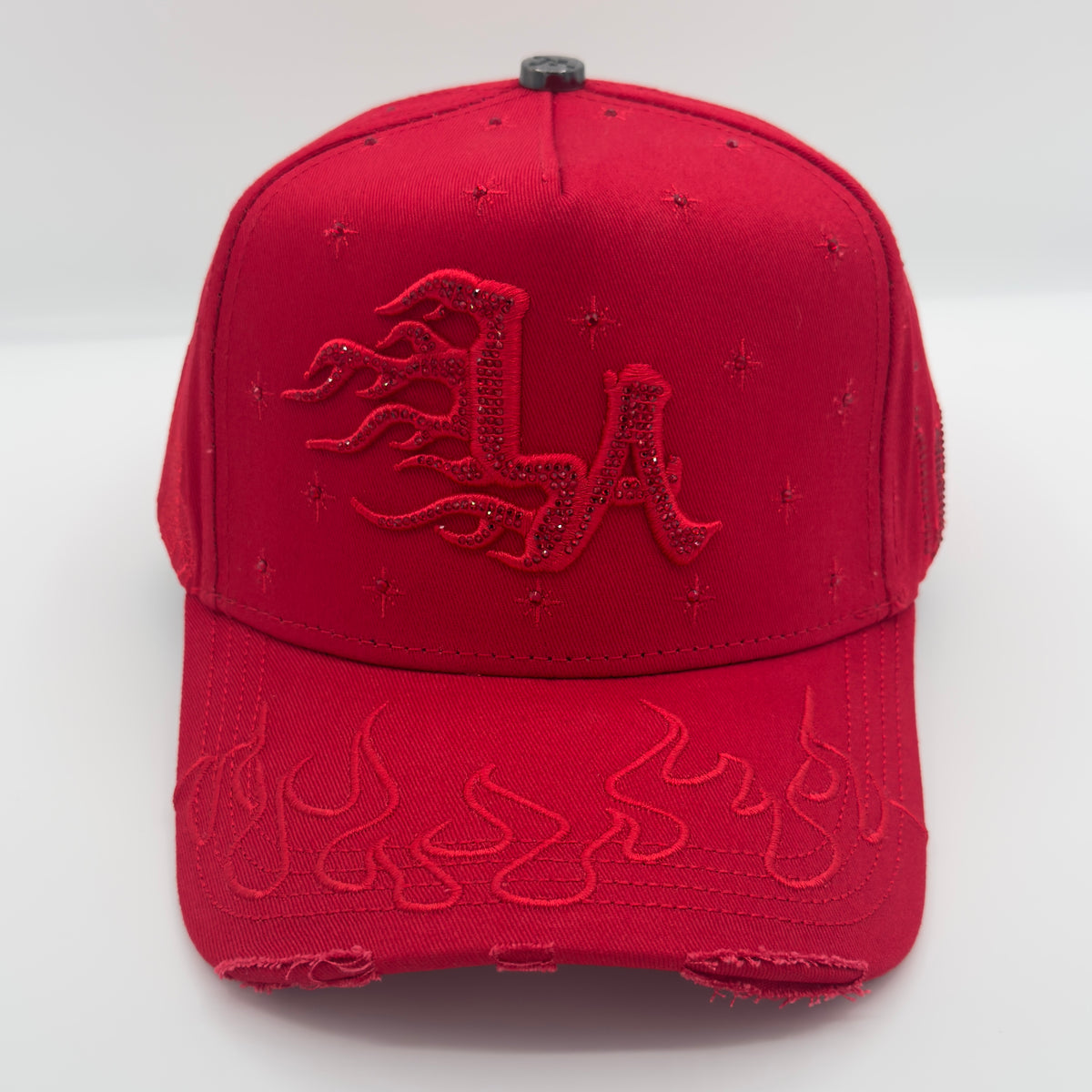 Red LA Flames Diamonded Semi-Curved Cap
