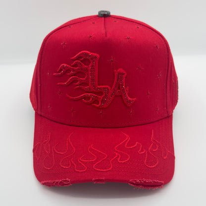 Red LA Flames Diamonded Semi-Curved Cap