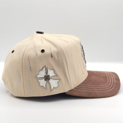 Beige/Brown Elegan Cross Semi-Curved Cap