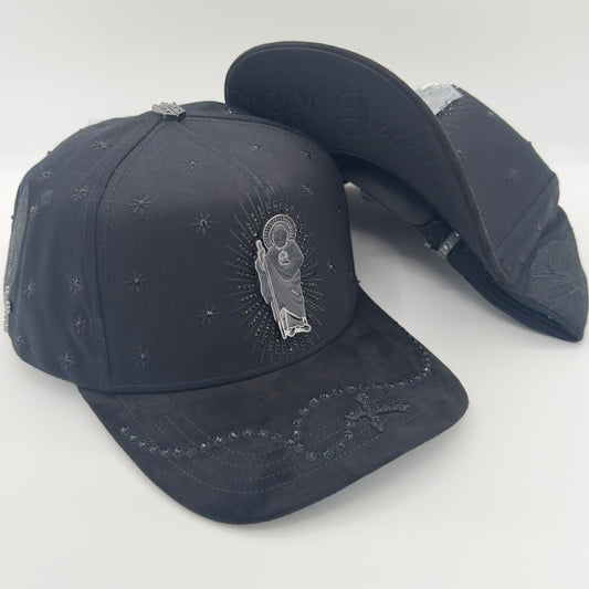 Black/Gray San Judas Diamonded Luxury Semi-Curved Cap
