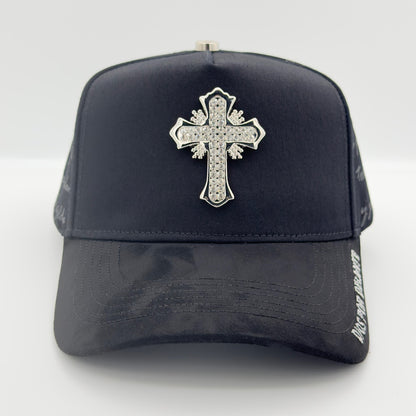 Diamond Silver Cross Semi-Curved Cap