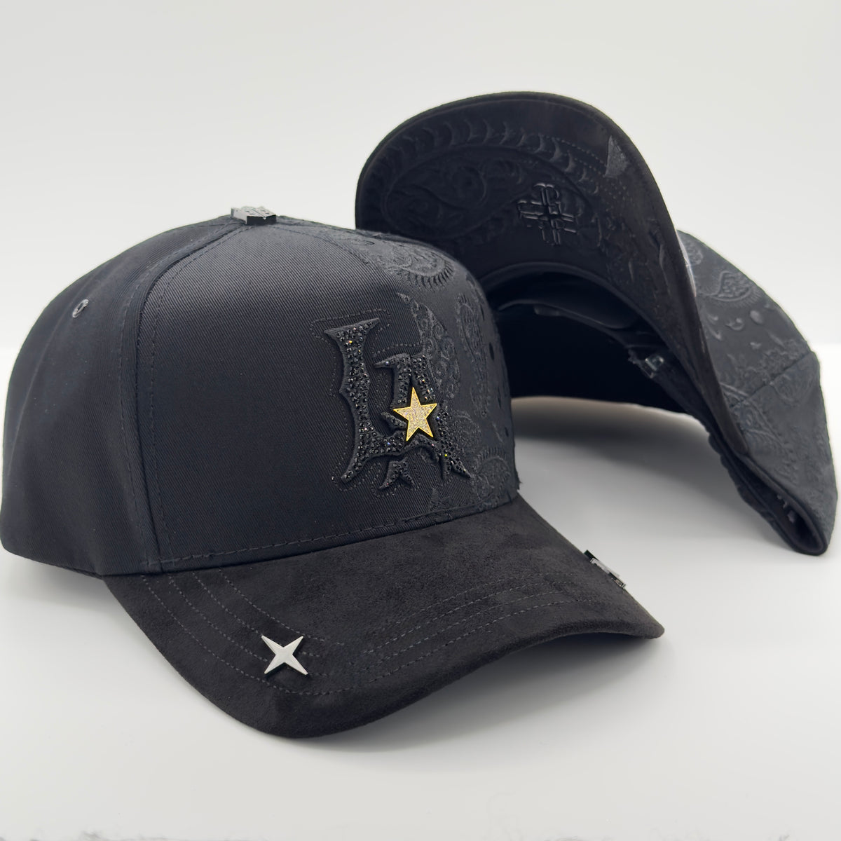 Black LA Gold Star Bandana Semi-Curved Cap