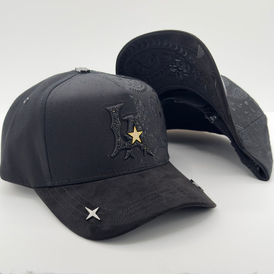 Black LA Gold Star Bandana Semi-Curved Cap