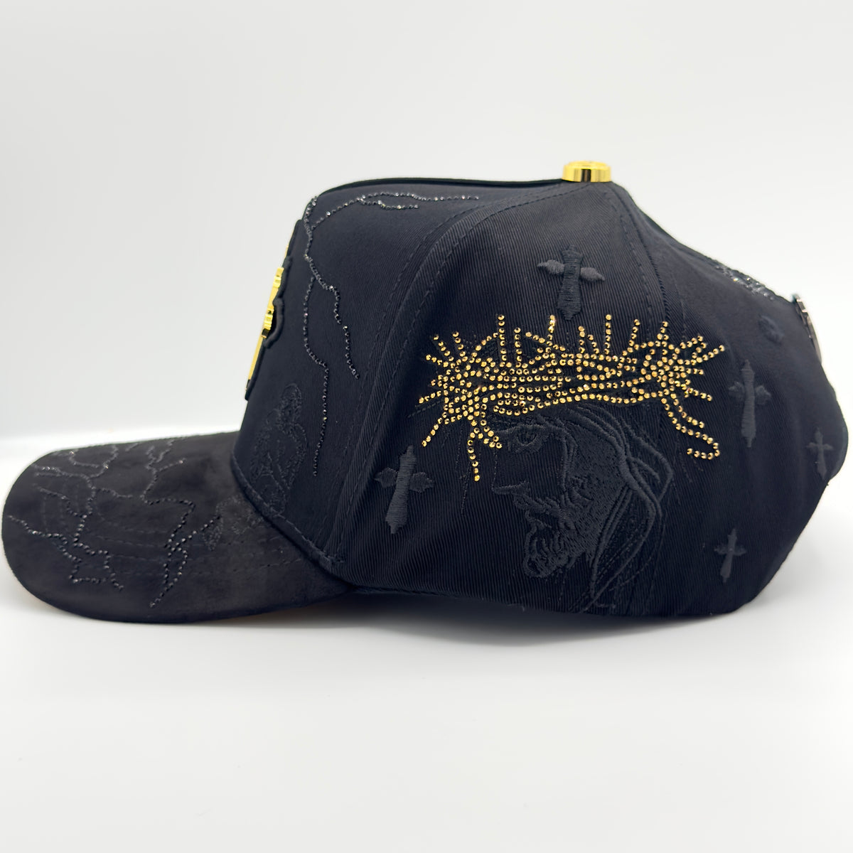Three Golden Crosses Diamonded Lines Luxury Cap