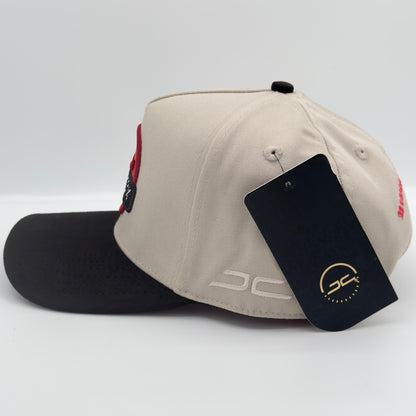 Beige/Red Angry Face Semi-Curved Cap