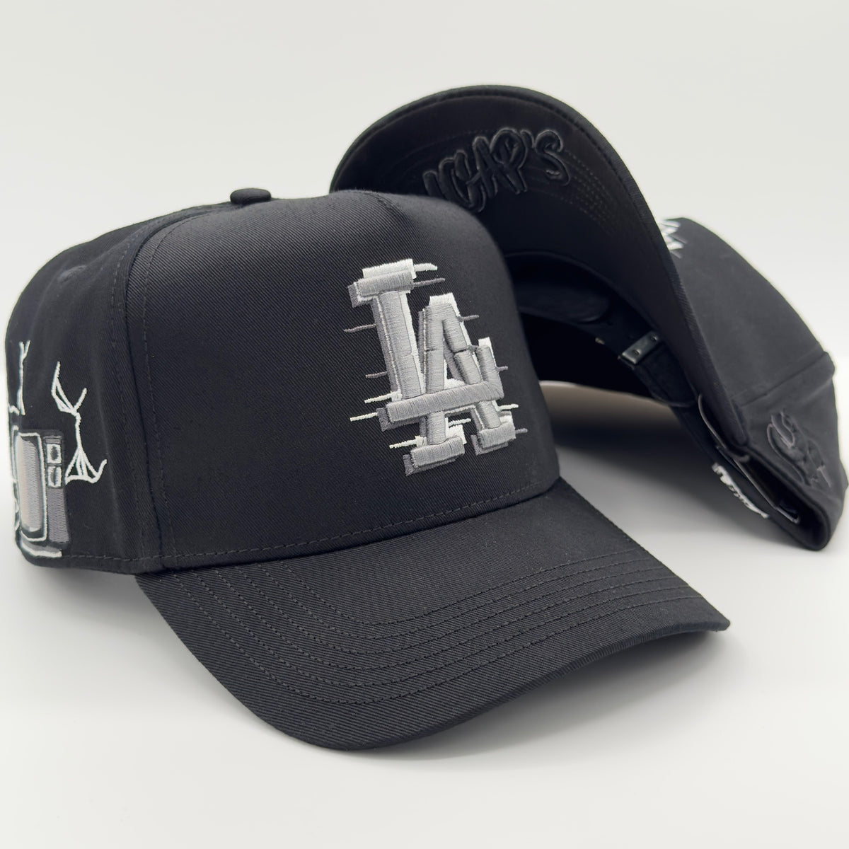 Black LA “Glitch” Fancy Elegant Semi-Curved Cap