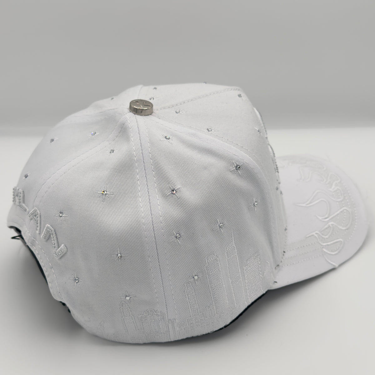 White LA Flames Diamonded Semi-Curved Cap