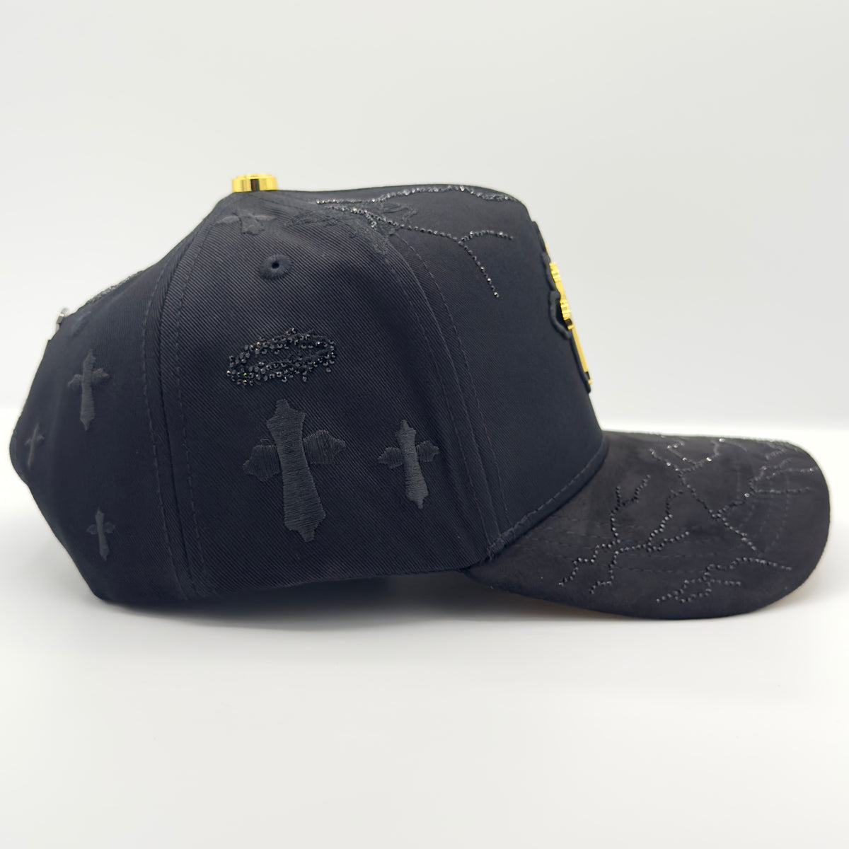 Three Golden Crosses Diamonded Lines Luxury Cap