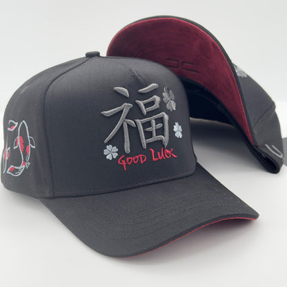 Black/Gray Good Luck Flat Cap