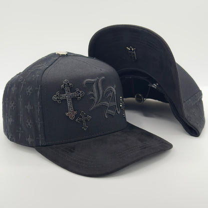 Black LA Gray Crosses Elegant Semi-Curved Cap