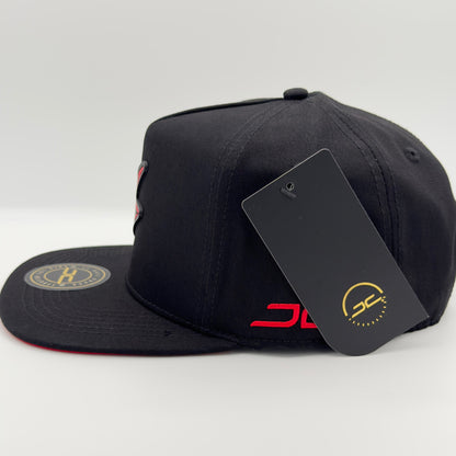 Black/Red Lightning Bolt Flat Snapback Cap