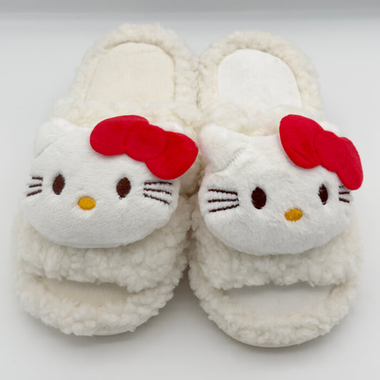 White Vanilla Fluffy Hello Kitty Slippers