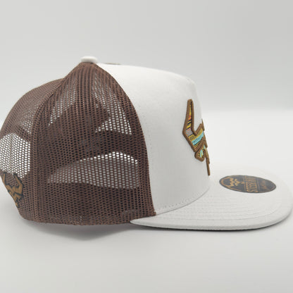 White/Dark Brown Steer Mesh Flat Cap