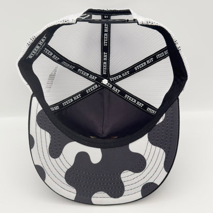 White/Black Spotted Steer Mesh Flat Cap
