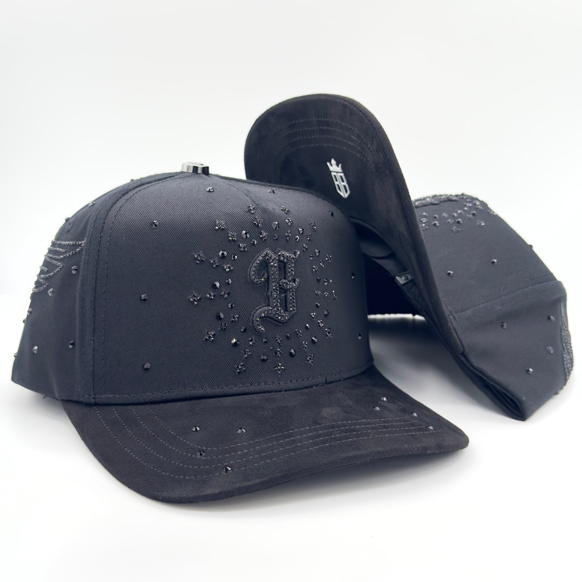Black B Diamonded Luxury Elegant Angel Wings Cap