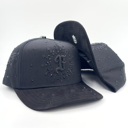Black B Diamonded Luxury Elegant Angel Wings Cap