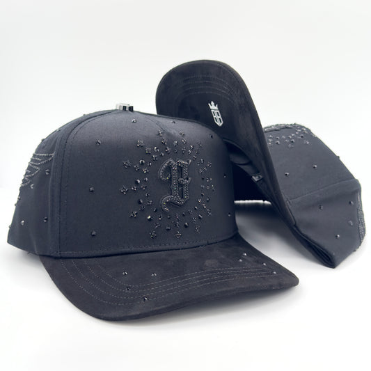 Black B Diamonded Luxury Elegant Angel Wings Cap