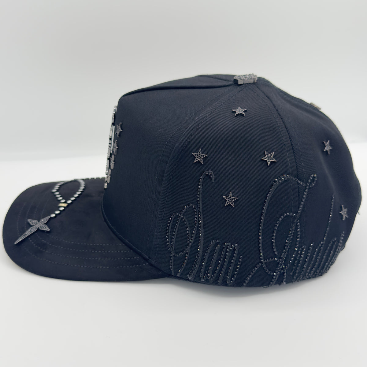 NEW Gray San Judas Luxury Diamonded Pins Semi-Curved Cap
