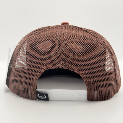 White/Light Brown Steer Mesh Flat Cap
