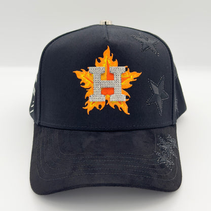 Diamonded Black/Orange H Fancy Semi-Curved Cap