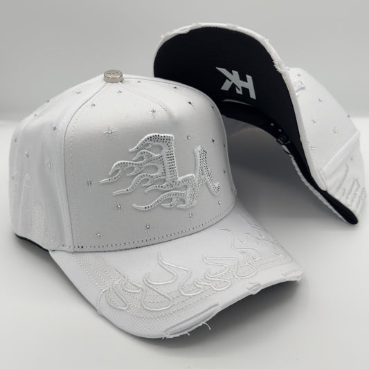 White LA Flames Diamonded Semi-Curved Cap